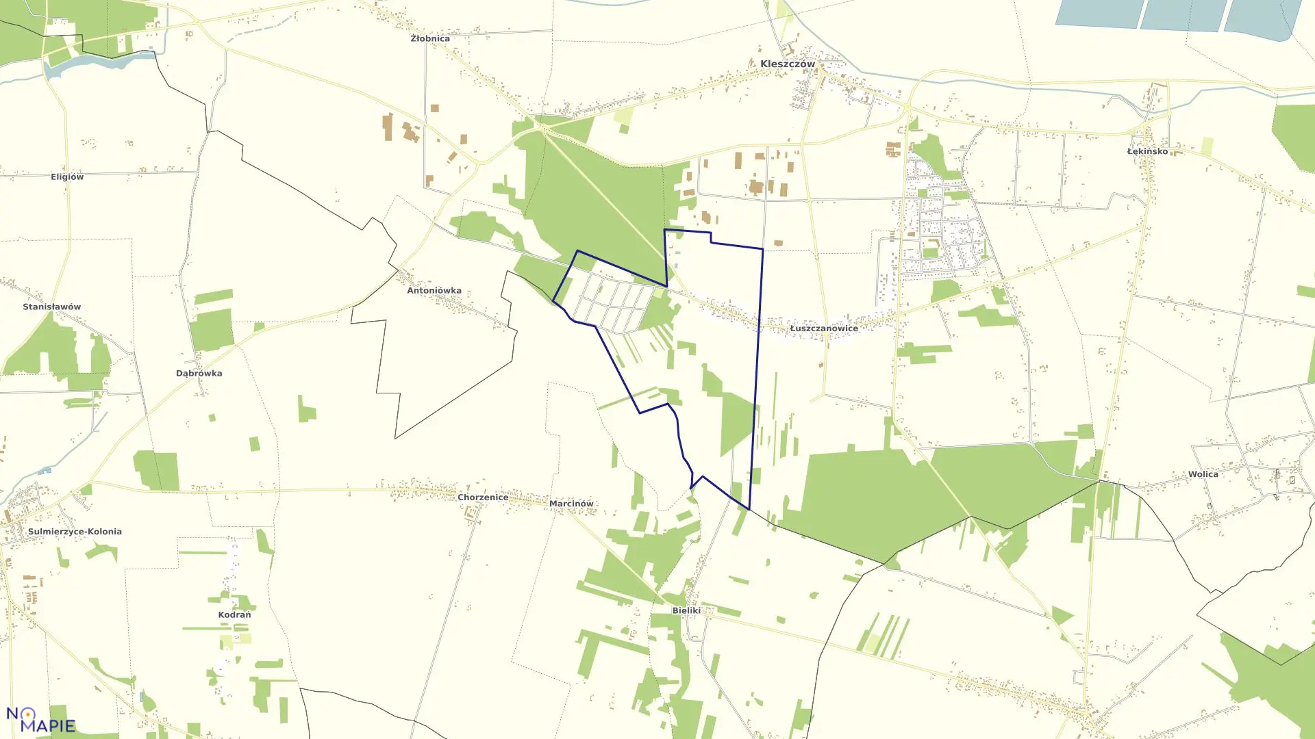 Mapa obrębu KOL. ŁUSZCZANOWICE w gminie Kleszczów